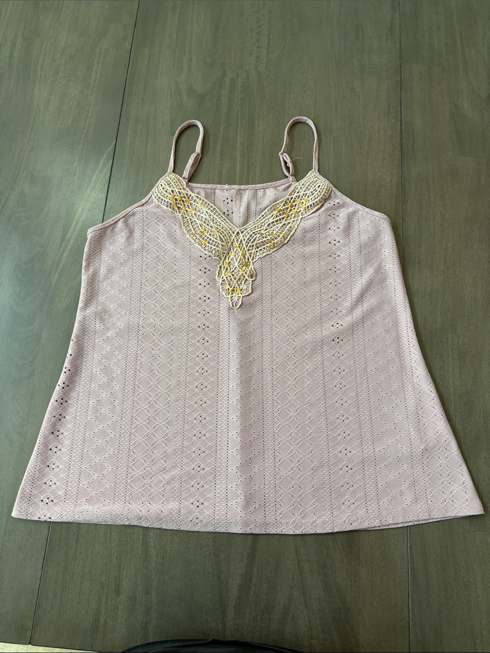 Light Pink Lace-Trim Cami Top with Yellow Accent